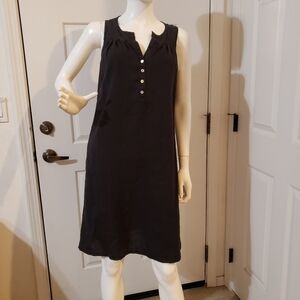 Allen Allen womens Henley style linen dress black size Small with pockets